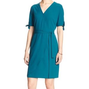 Banana Republic Teal Bow Sleeve Wrap Dress